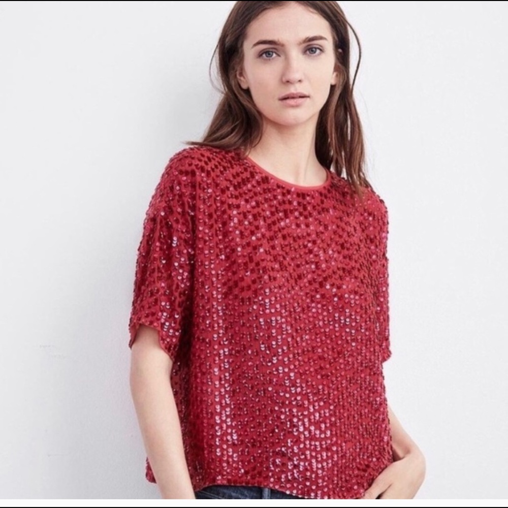 Anthropologie • Embellish Pink Sequin Crop Top XS